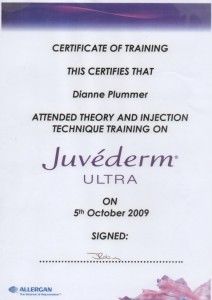 Juvederm Ultra certification awarded to Diane Plummer Revive Aesthetics