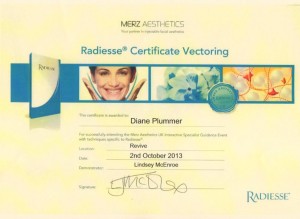 Radiesse Certificate Vectoring awarded to Diane Plummer – Revive Aesthetics