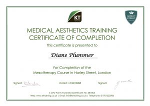 mesotherapy training course certificate - Diane Plummer RGN (BSc) Hons Dip HE INP