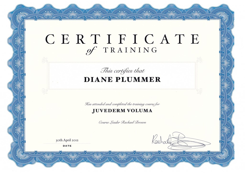 Juvederm Voluma certification awarded to Diane Plummer Revive ...